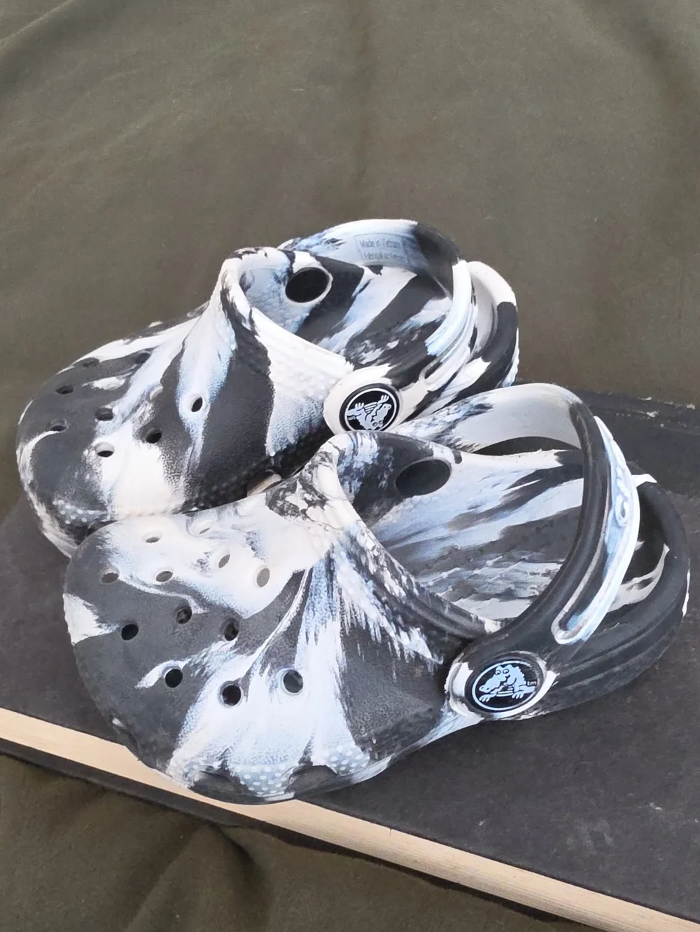 Kids Black & White Slip-On CROCS Shoes
